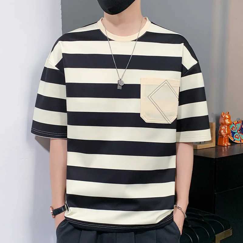 2024 Summer Mens Casual Short sleeved T-shirt T-shirt Top Stripe Brand Fashion High HOP Clothing Oversized 3XL T-shirtT250319