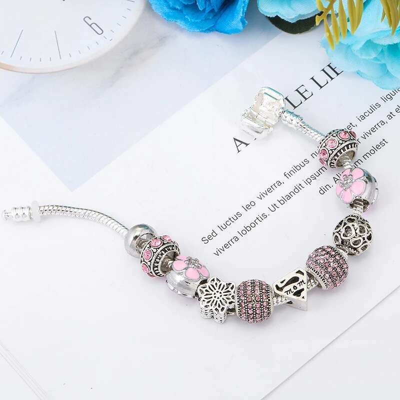 Romantic MOM Charm Bracelet For Women Mother With Flower MOM Beads Fit Original Fine Bracelets Bangles Fashion Jewelry
