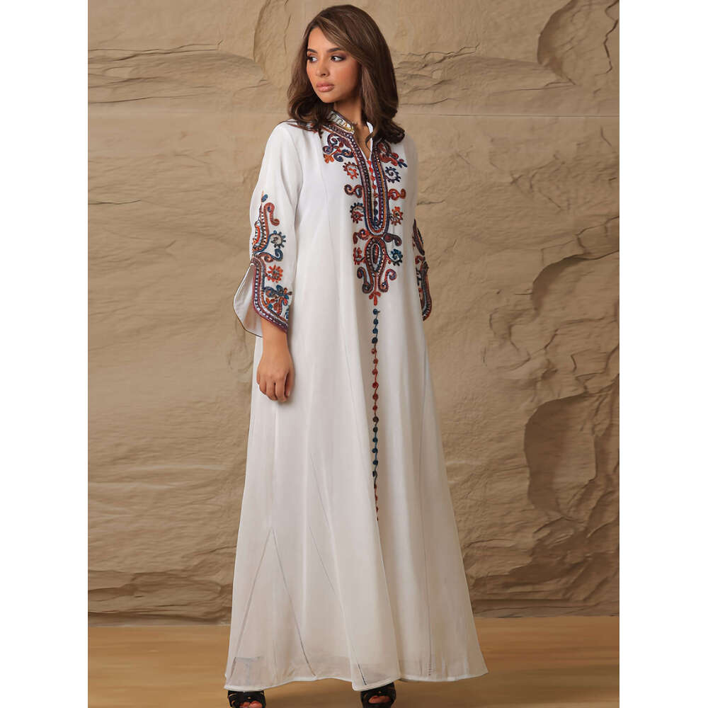 4069 Muslim Robe Heavy Duty Rope Embroidery Craft Casual Dress Women's Wear