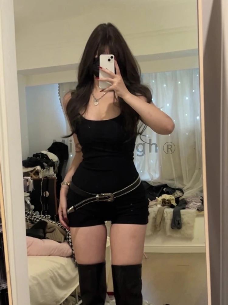Gothic Sexy Y2k Two Piece Set Women Korean Casual High Street Retro Suit Female Elegant Leather Tops Waist Jumpsuit 2024 250320