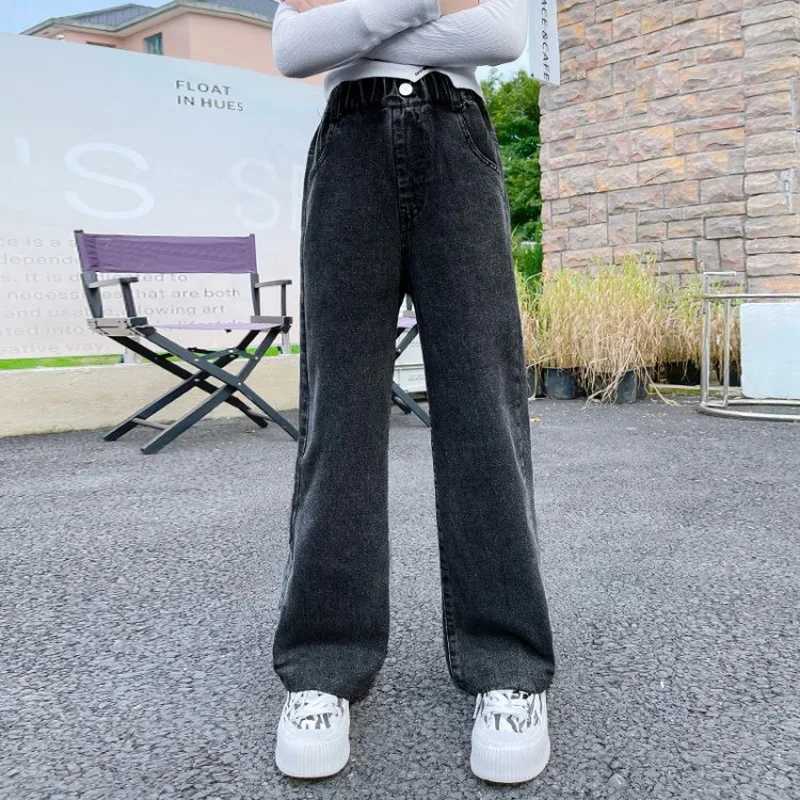 Teenage Girls Jeans 2025 Spring Autumn Casual Fashion Loose Blue Kids Legal Wide Pants School Children Trouser 6 8 10 12T250326