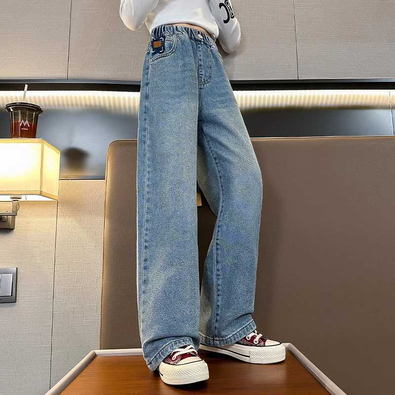 Teenage Girls High Waist Wide-leg Jeans Kids Loose Soft Denim Pants Spring Fall Fashion Trousers Students 10 12 13 14 15 YearsT250326