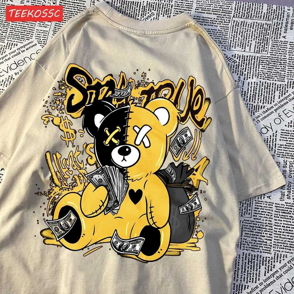 Womens T-shirt bear cartoon pattern printed top O-neck soft short sleeved summer casual womens clothing trend womens clothingT250320