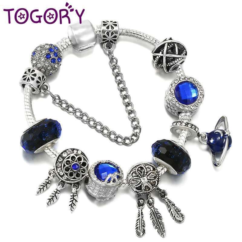 High Quality Charm Bracelet With Blue Moon Star Beads Bracelets Bangles For Women Momther Jewelry Gift Dropshipping