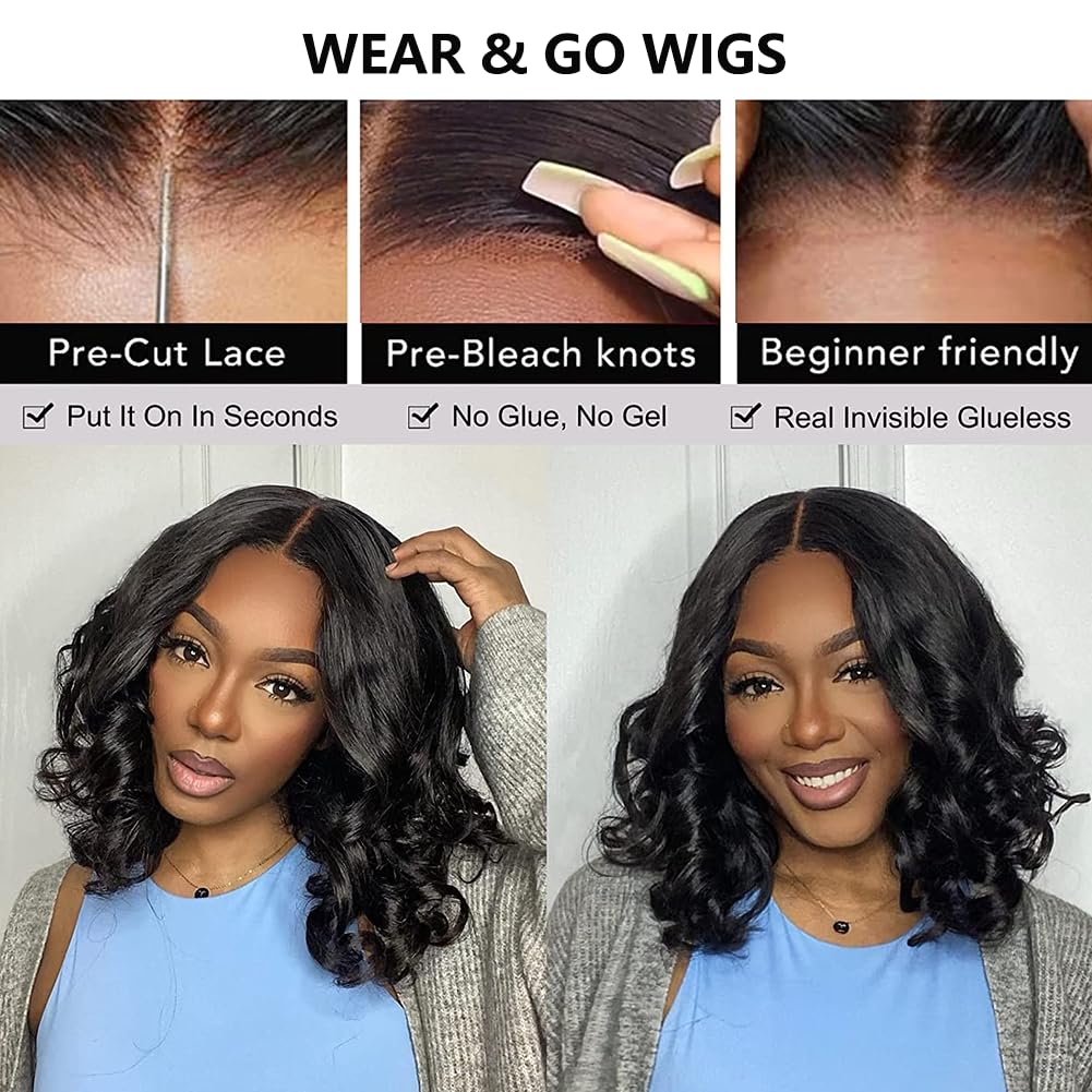 5x5 Glueless Wigs Human Hair Pre Plucked Body Wave Bob Wig Wear and Go Lace Front brazilian Hair Wigs for Black Women Ready to Wear Wigs for Beginners