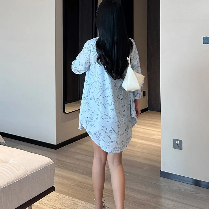 2025 Arrival Womens Loose Sun Block Shirt with Letter Print and Button Fashionable Elegant Blouses 250320