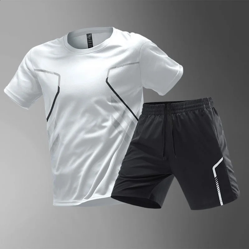 Ice silk sportswear mens running fast drying clothing short sleeved summer slimming fitness basketball uniform pajama set 250319