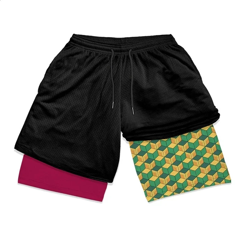 2in1 mens sports and fitness shorts fashionable 3D printed with pockets quick drying elastic summer running 250312