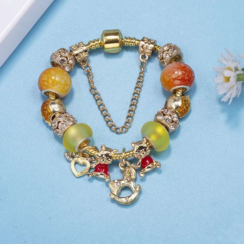 Gold Color Bear Tangerine Beads Charm Bracelets Fits diy Fashion Brand Bracelet Bangles For Women Bijoux Pulseras Jewelry Gift