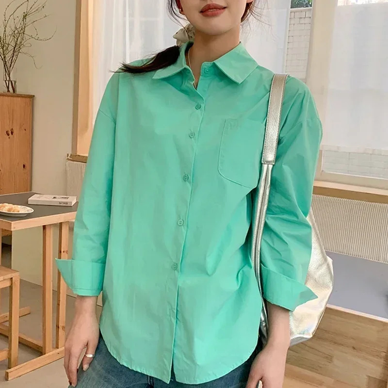 Women Spring Autumn Korean Cotton Blouse Fashion Clothes Loose Shirts Lady Casual Long Sleeve Turn-Down Collar Button Tops Mujer 250320