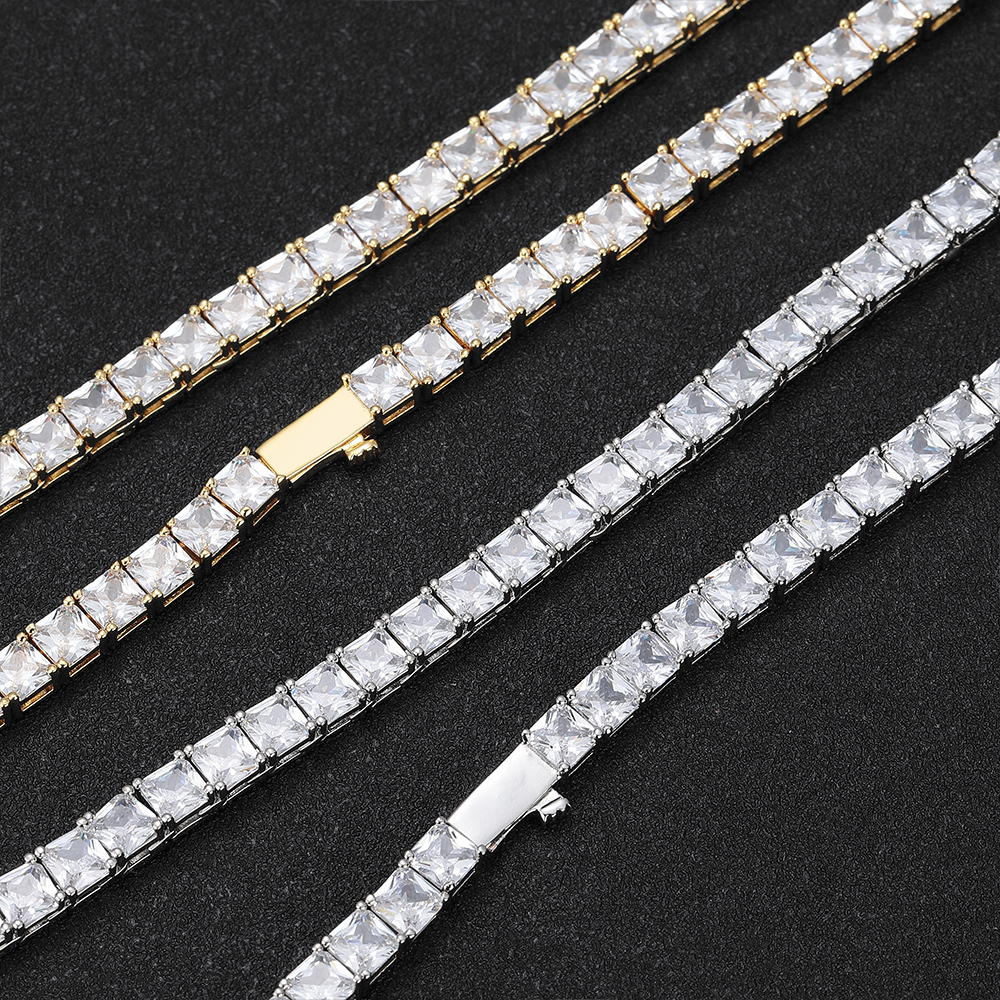 Hip Hop Jewelry Fashion Iced Out Tennis Chain Simplicity Square 5A Cubic Zirconia Luxury Inlaid Tennis Necklace for Women Gift