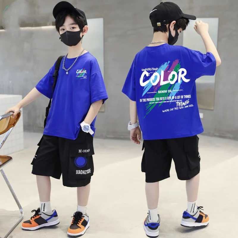 Korean Childrens Clothing 2025 Summer Boys 100% Cotton Short sleeved T-shirt Graffiti Pattern T-shirtT250320