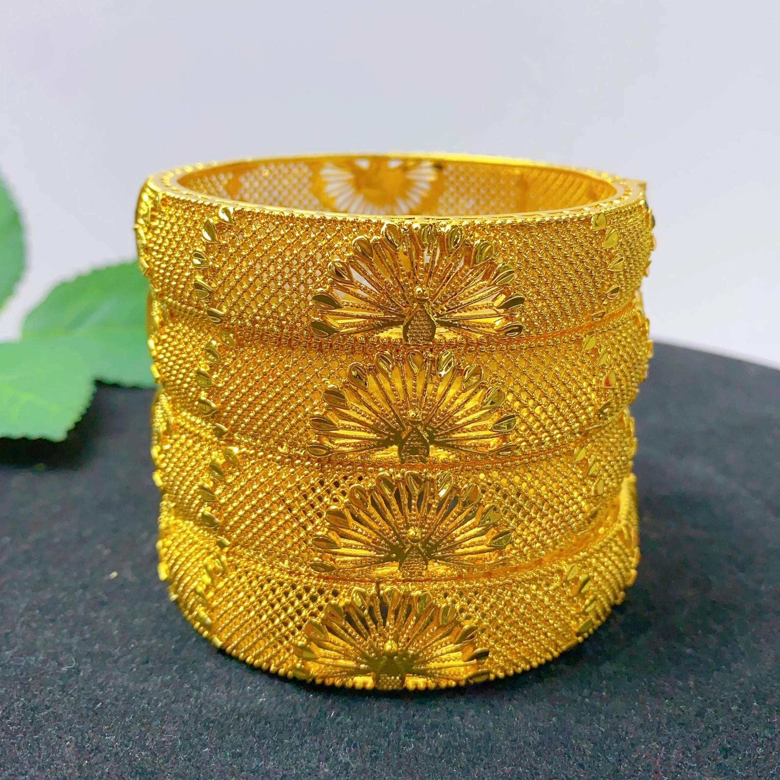 ANIID Fashion Dubai Bridal 24k Gold Color Round Bracelets Bangles Ethiopian Hand Jewelry for Indian Wedding Party Gifts 250320