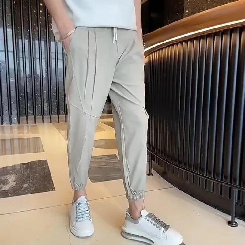 Korean clothing mens summer pants cutting Trouser sportswear jogging runner running plus size gym ice silk 250319