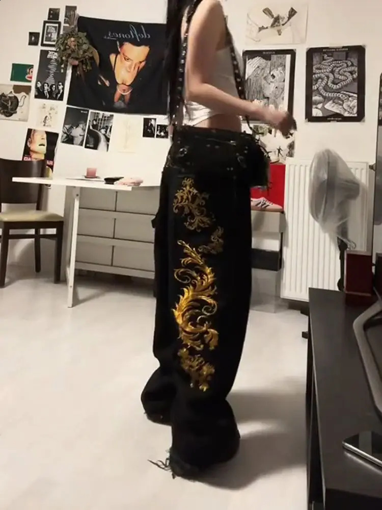 American Retro Dragon Print Straight Jeans Millennium Subculture Fashion Girl Jeans Harajuku Hip Hop Y2k Pants Baggy Jeans 250319