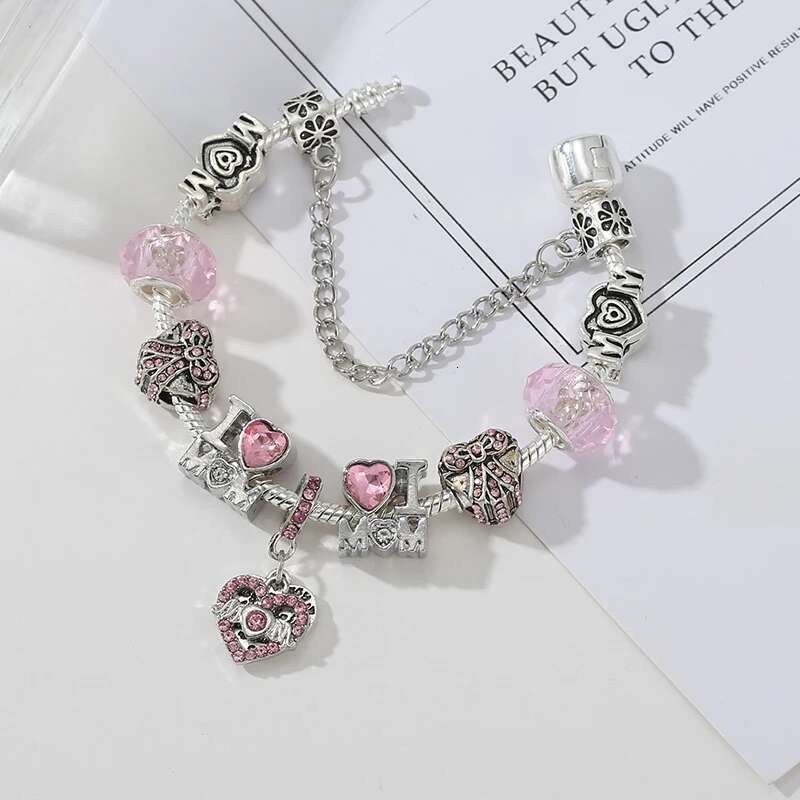 HOT SALE Trandy Silver Color Original 3mm Bracelets With MOM Beads Charm Bracelet For Women Mother DIY Jewelry Gift Dorpshipping