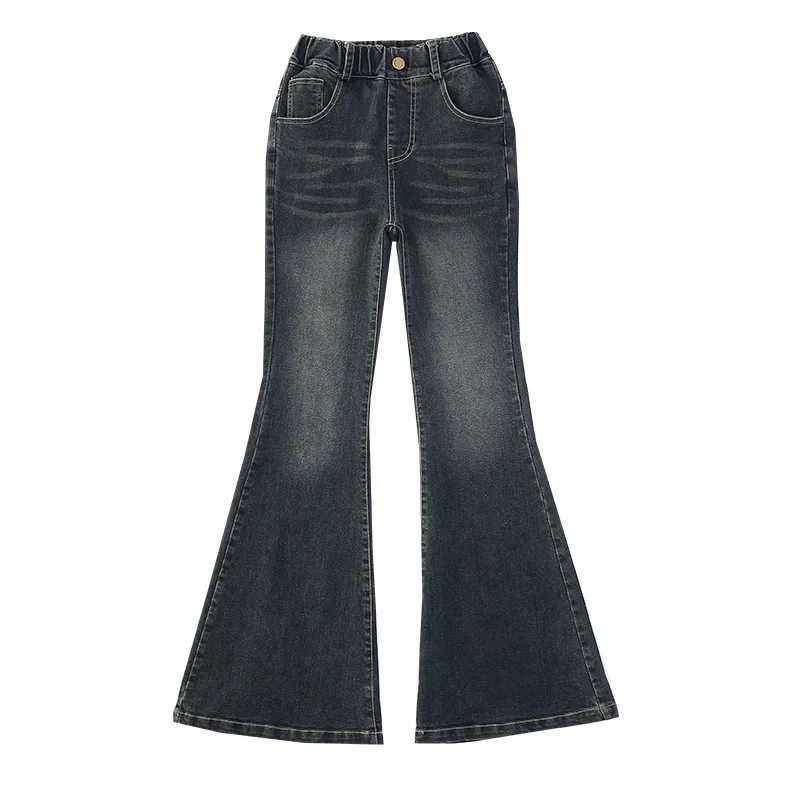 New Trend Childrens High Waist Flared Jeans Girls Black and Blue Boots Tailored Jeans Girls Denim Pants Baby JeansT250326