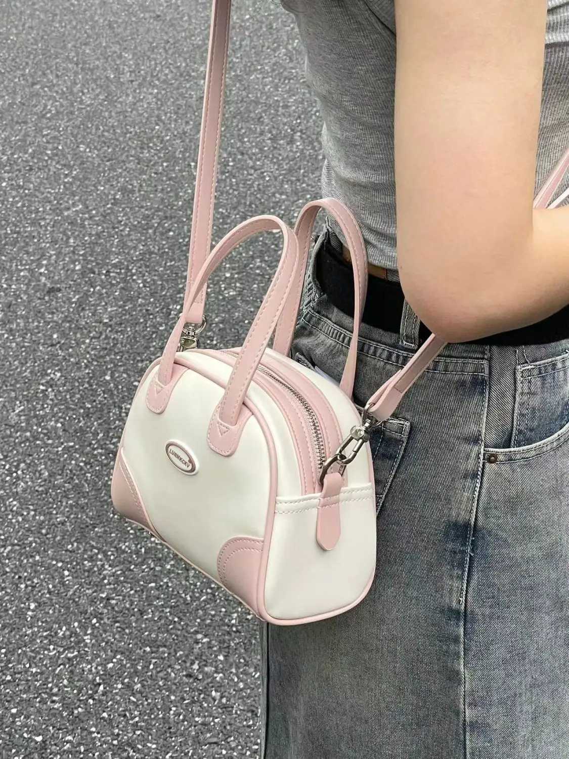 JIAERDI Sweet Cool Y2k Hand Bag Women Hot Girls Pu Leather Casual Crossbody Bags Purse Female Vintage Bowling Mini Bag New Y250319