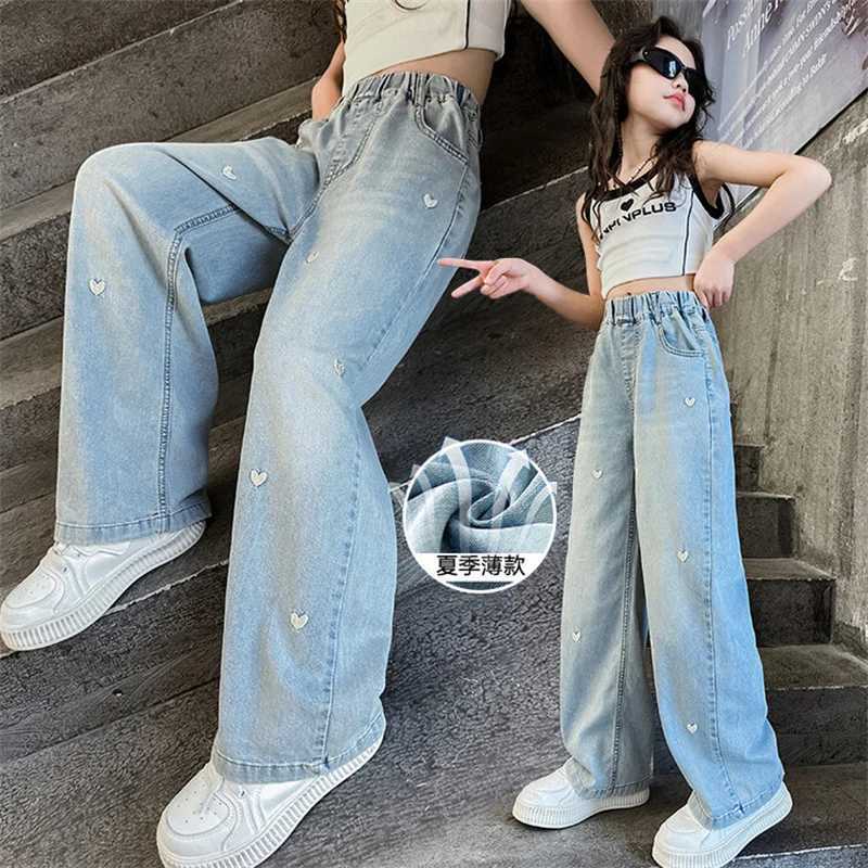 2024 new early summer spring style girls jeans fashion trend all matching wide-leg pants Cuppa children straight pants summerT250326