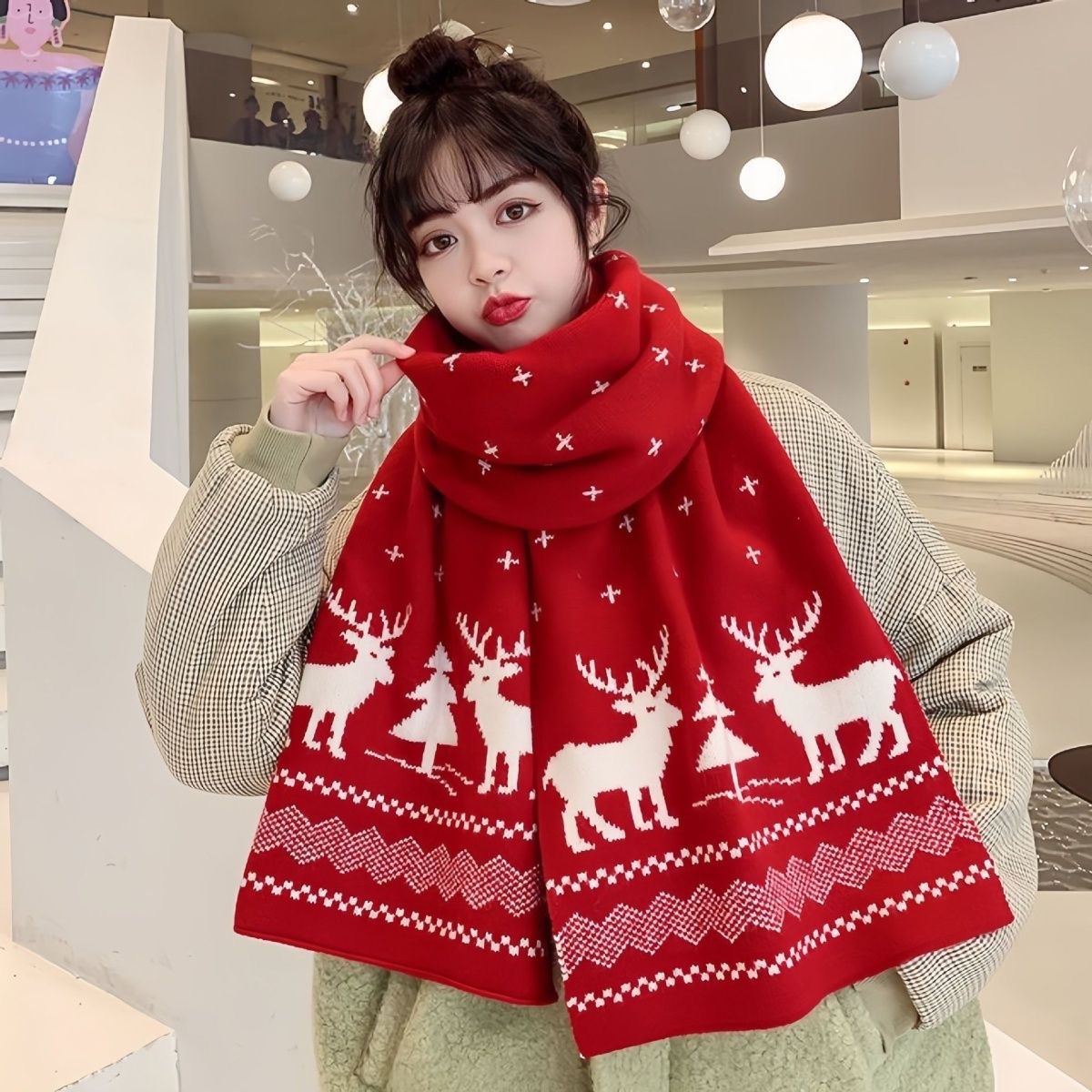 New No. 149 Couple Long Scarf Christmas Red Scarf Women Autumn and Winter Knitted Thick Warm Double-sided Scarf