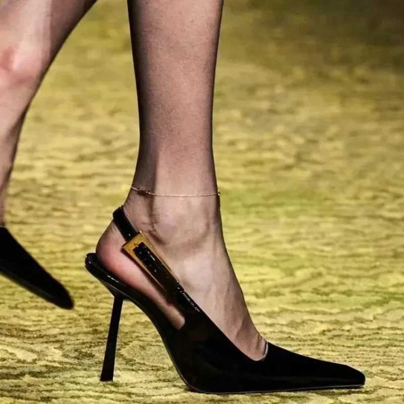 Pointed Stiletto H Wen Pumps Patent Leather 2024 Summer Designer My Sandals Elegant and Sexy Y250319