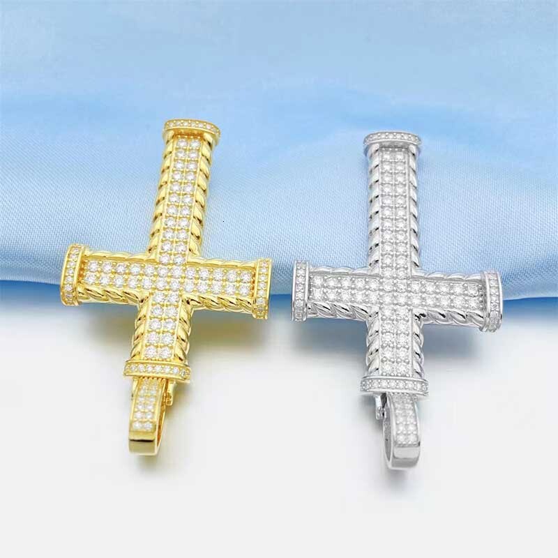 Hiphop 925 Silver Real D Color VVS1 Moissanite Cross Pendant for Men Miami Iced Out Moissanite Diamond Pendant Pass Tester