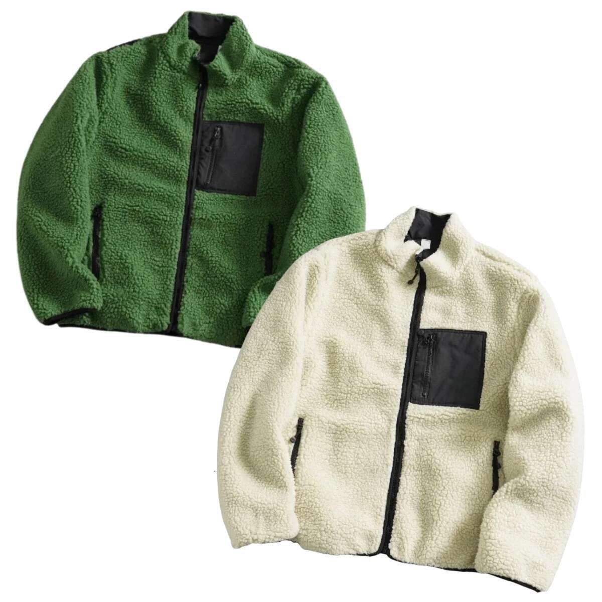 Y2k Retro Trendy Brand Reversible Jacket Streetwear Oversized Loose Lambswool Zipper Coat Haruku Hip Hop Men Women Clothes