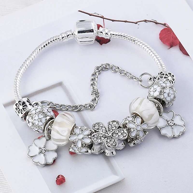 2024 New White Magnolia Bloom Beads Charm Bracelets For Women Fit European Brand Bracelets & Bangles Valentine's Day Gift