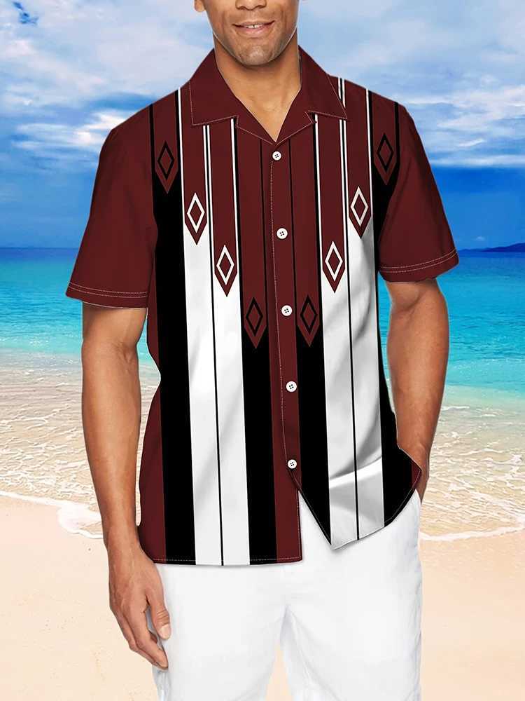New Summer Outdoor Casual Mens Short Sleeves Striped Printed Mens Shirts Street Daily Fashion Mens Short Sleeves M250320