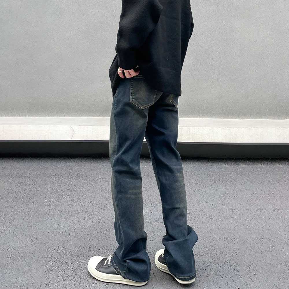 Mens jeans vintage straight leg streetwear Y2k fashionable mens clothing Stacked Street Blue Distressed cool ultra-thin denim pantsT250319
