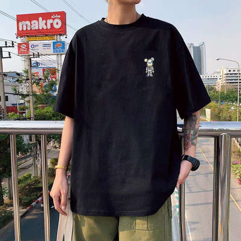 Pure cotton short sleeved T-shirt for men, trendy brand oversized loose round neck T-shirt, printed base shirt batch