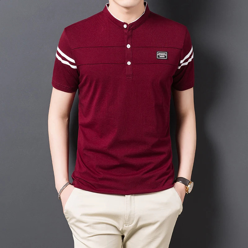 Mens summer fashion POLO Tshirt casual cotton breathable top stand collar short sleeved Korean comfortable 250318