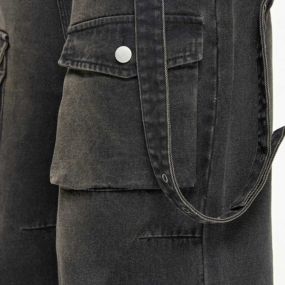 Black Cargo Jeans Men Baggy Multi-pocket Wide Leg Streetwear Trousers Summer 2024 Fashion Y2k Street Punk Vintage Denim PantsT250319