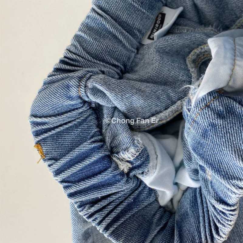 2024 Autumn New Kids jeans Contrast color side edges Boys straight denim Trousers Girls loose casual pantsT250326