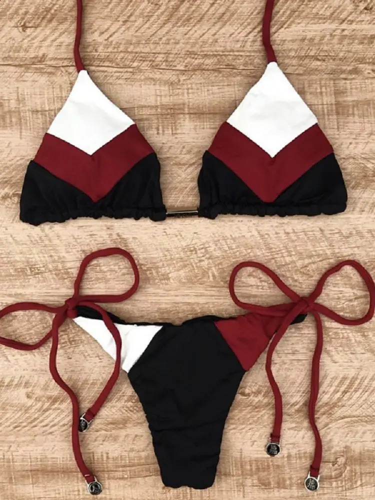 Sexy camisole swimsuit womens thong mini bikini push up 2023 Brazilian tropical plant print bead 250319
