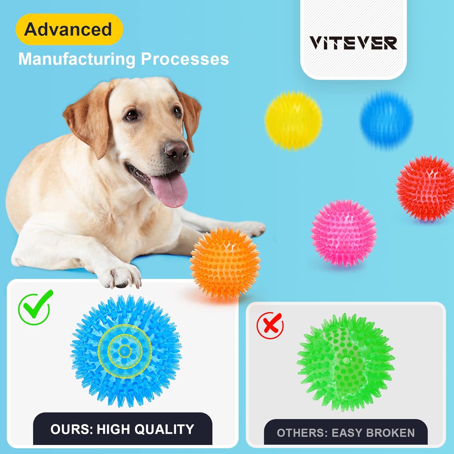 4.5" Ultra-Durable Squeaky Balls (4-Pack)For Medium/Large Dogs , Indestructible Design ,Spiked Teeth Cleaning , Mental Stimulation and Training