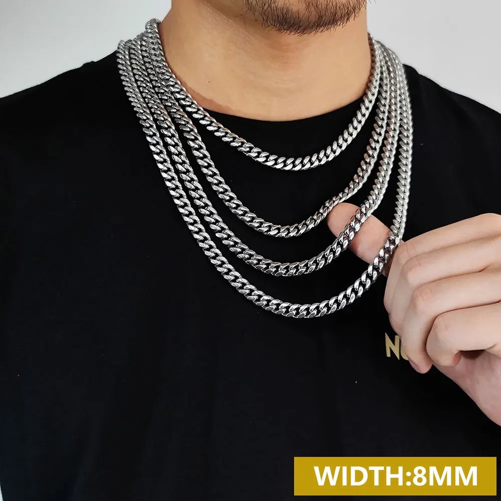 Drop Hip Hop Three Times Plated Stainless Steel Jewelry Bling Iced Miami Cuban Link Chain Necklace For Men 250318