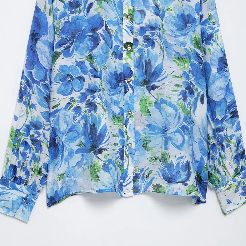 Willshela Womens Fashion Printed Single Chest Shirt Retro Collar Long Sleeve 250319