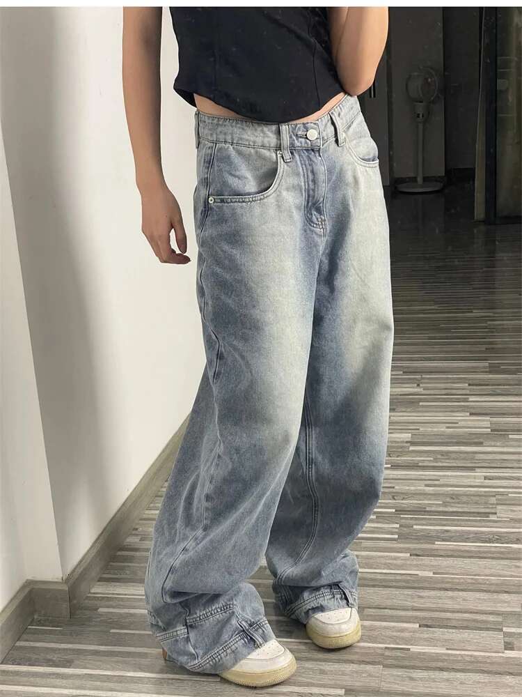 Designer Jeans Fashion American Light Luxury Retro Loose Waist Women's High Street Jeans Double-sided Pants Men's Street Wear Loose Jeans Me