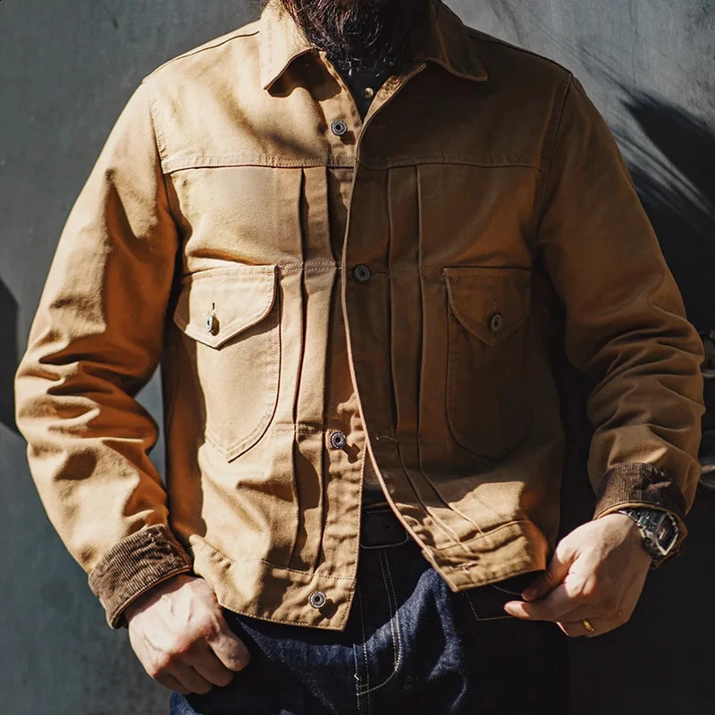 Maden Vintage Heavyweight Canvas Rancher Jackets with Collar Back Paris Button n Denim Jacket for Men Fall Pocket Outerwear 250317