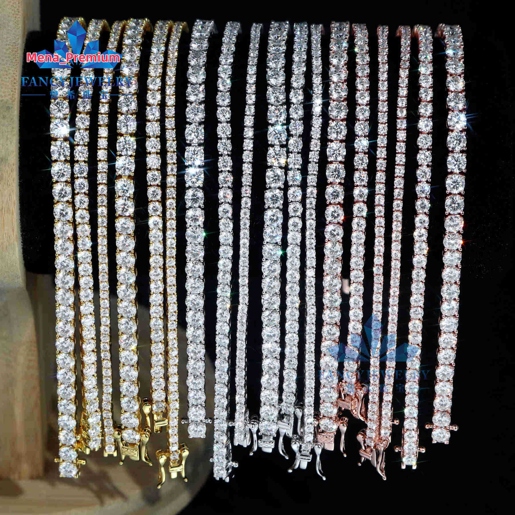 VVS Moissanite Tennis Chain 2mm 3mm 4mm 5mm 6.5mm 925 Sterling Silver White Gold Rose Gold Plated Style Necklace Women Men
