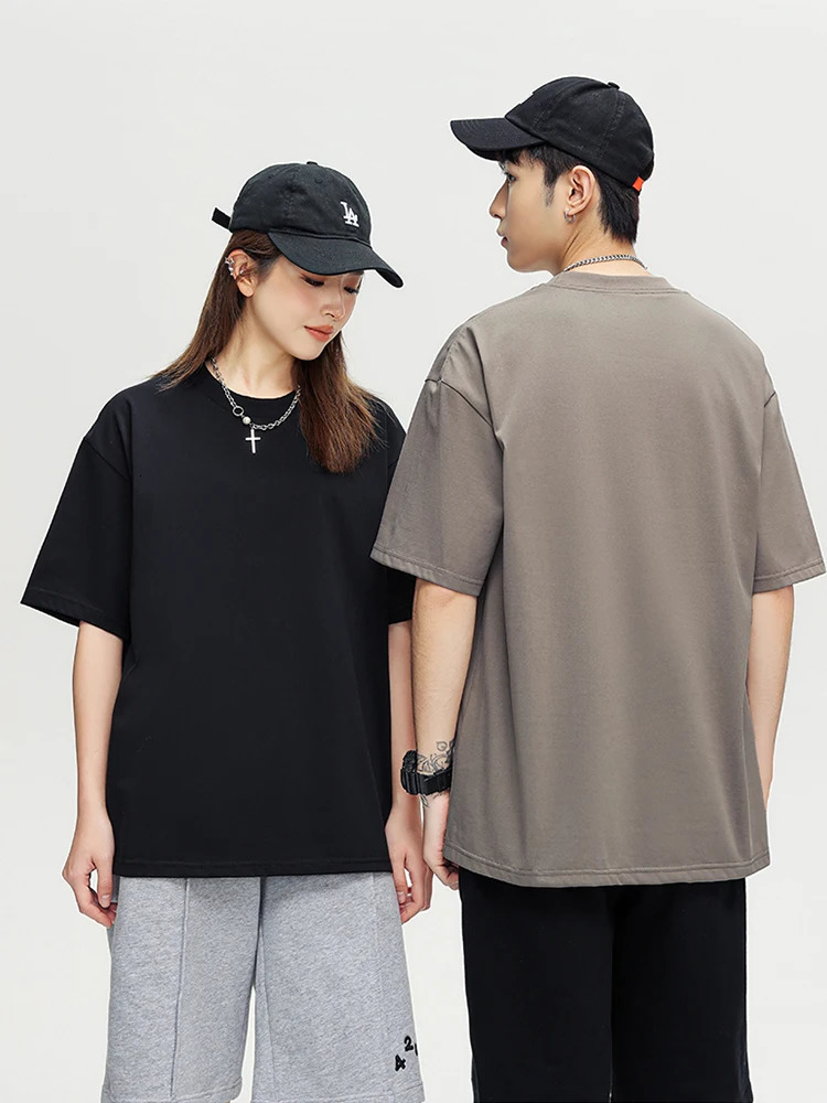 260G heavyduty cotton summer Tshirt mens Korean fashion short sleeved loose basic pure top oversized unisex 250320