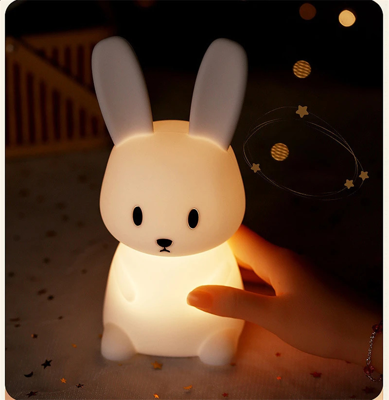 Cute Silicone Night Light Rabbit Whale Cat Touch Sensor USB Rechargeable Bedroom Bedside Lamp For Kids Baby Drop 250319