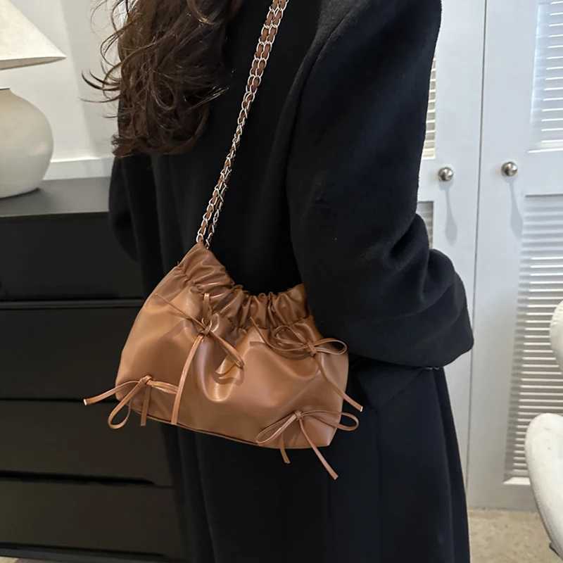 Cute little bow design womens cross shaped bag silver handbag PU leather shoulder bag bucket wallet Y250319