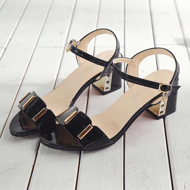 Wedge Heels Open Toe Women Chunky Heels Shoes Casual Women S Sandals Black White Female Fashion Metal Decoration Womens Sandal