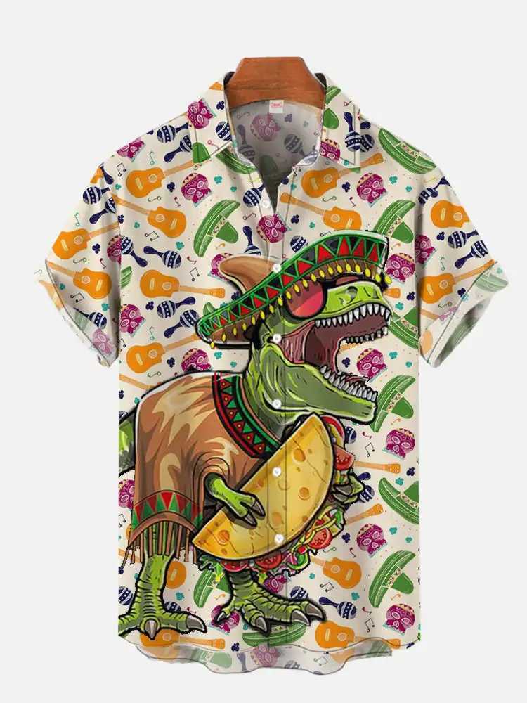 Fashion Mens Hawaiian Shirt Mexican Style Colorful Graffiti Art Poster Printing Short Sleeve Hawaiian Style Clothing M250320