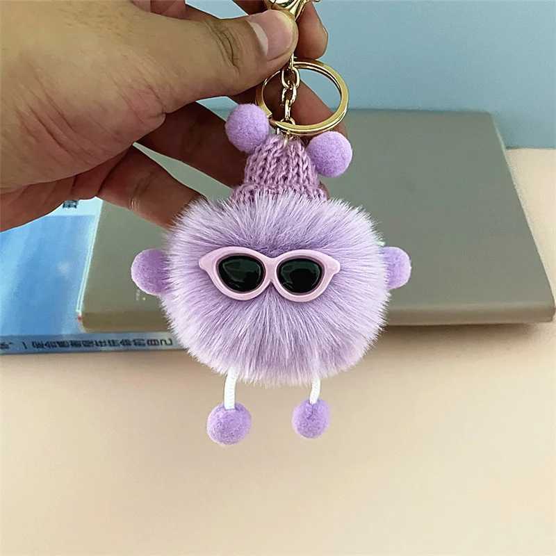 Plush small coal ball keychain cute black gray pink mink pendant creative bag car metal keychain girl boy lover lanyard giftXJ250319