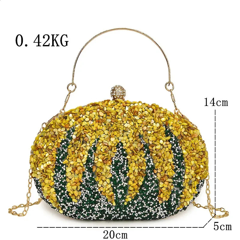 Women Evening Bag Shoulder Messenger Bag Pumpkin drilling Clip Handbag Fashion Purse Party Wedding Clutch 250319