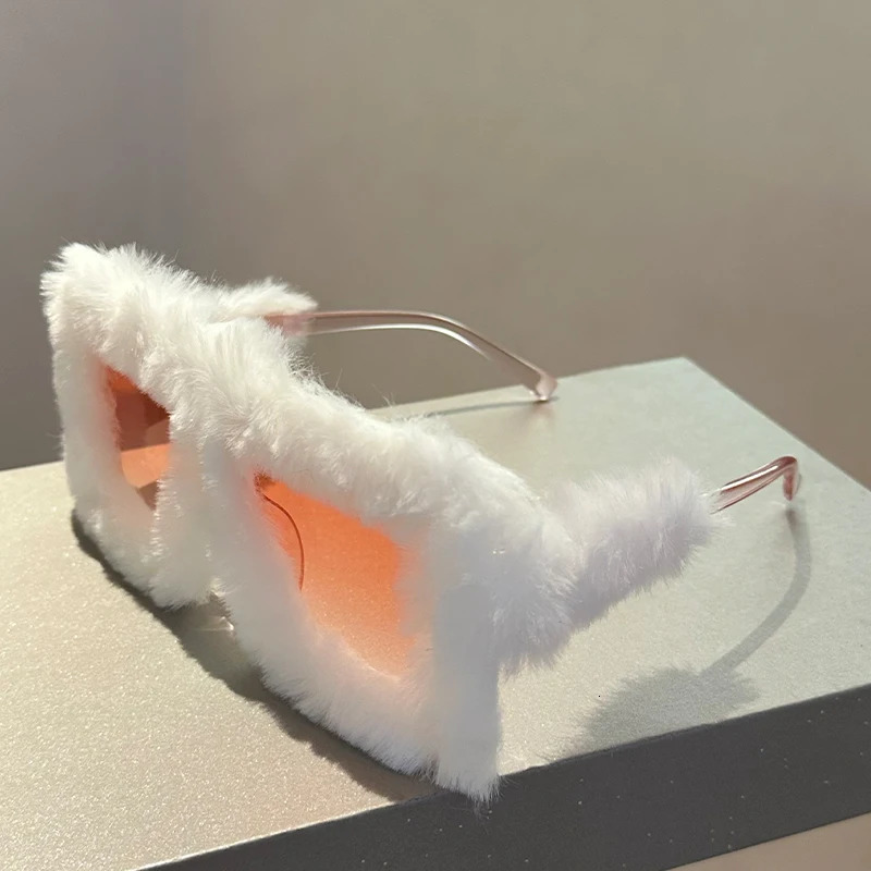 KAMMPT Oversized Plush Sunglasses Y2K Fluffy Square Punk Sun Glasses Trendy Novelty Decor Winter Shades for Christmas Party 250320