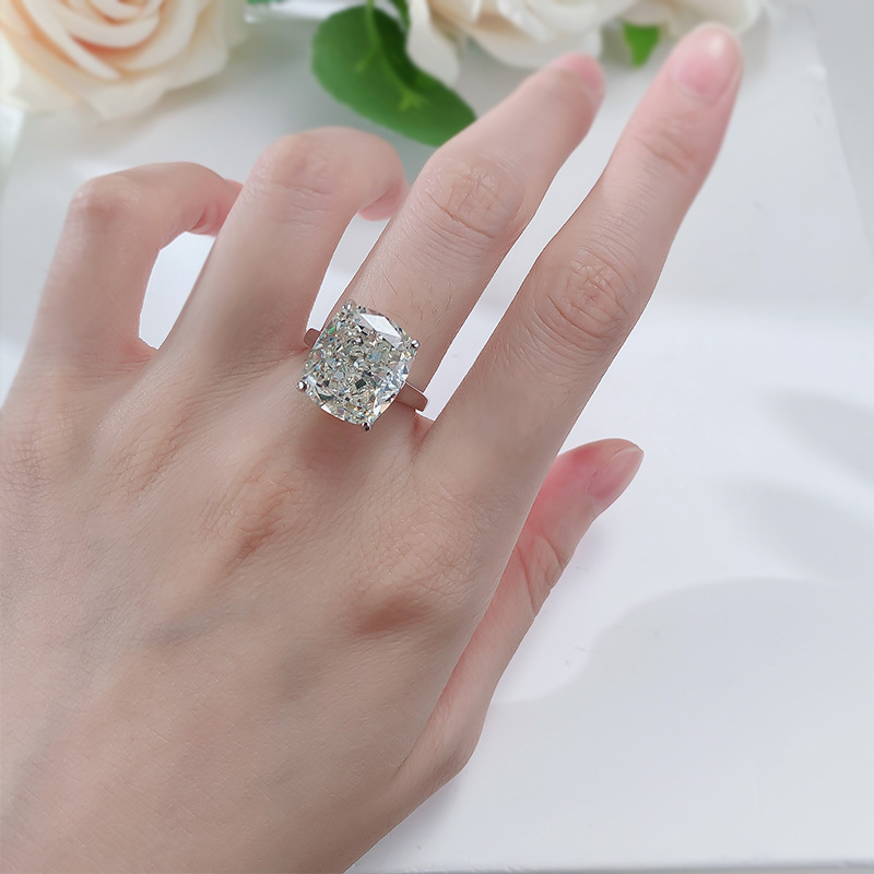6CT Large Ice Cushion Shape White Moissanite Diamond Gemstones Party Wedding Rings Soild 100% 925 Sterling Silver Women Engagement Band Ring Gift